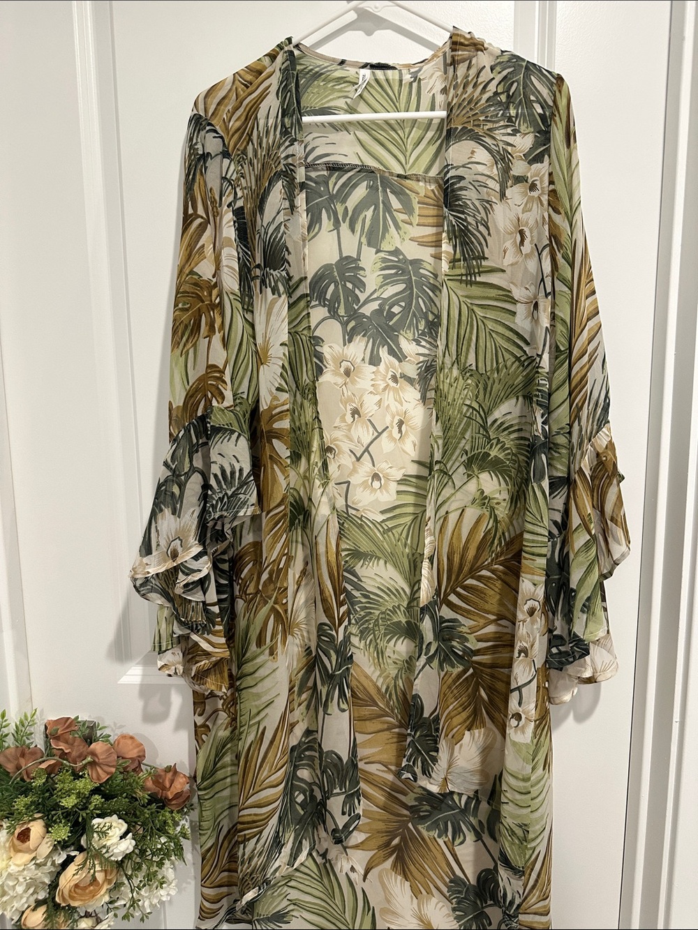 Tropical Leaf & Floral Sheer Kimono